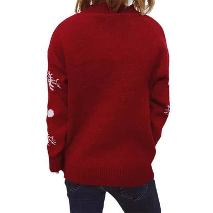 Women's Christmas Sweater with Festive Reindeer Motif and Textured Knit R&B