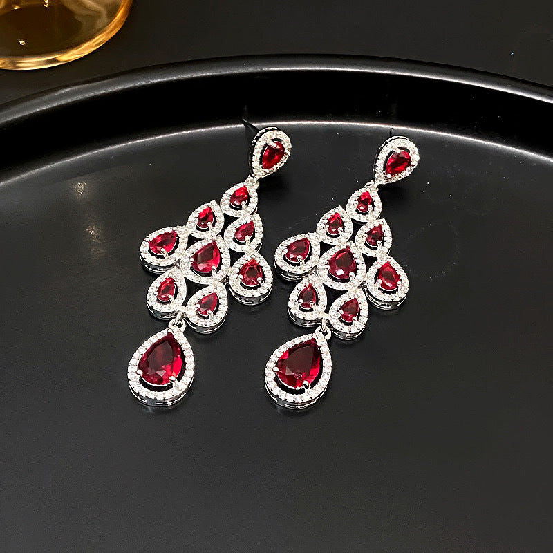 Laurie Zircon Leaf Tassel Earrings