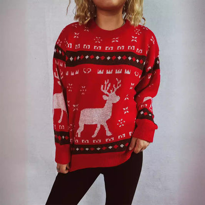 Women's Christmas Sweater with Festive Reindeer Motif and Comfortable Fit R&B