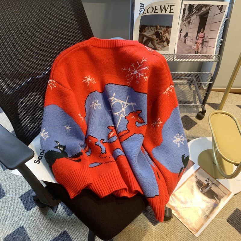 Women's Festive Sweater with Christmas Motif and Crew Neck R&B