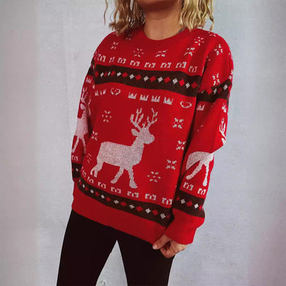 Women's Christmas Sweater with Festive Reindeer Motif and Comfortable Fit R&B