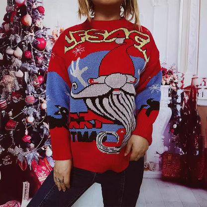 Women's Christmas Sweater with Festive Reindeer Motif and Creative Designs R&B