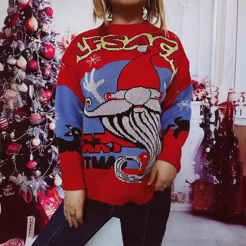 Women's Christmas Sweater with Festive Reindeer Motif and Creative Designs R&B