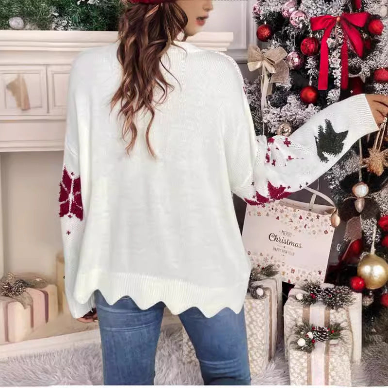 Women's Knit Sweater with Festive Christmas Design and Scandinavian Motifs