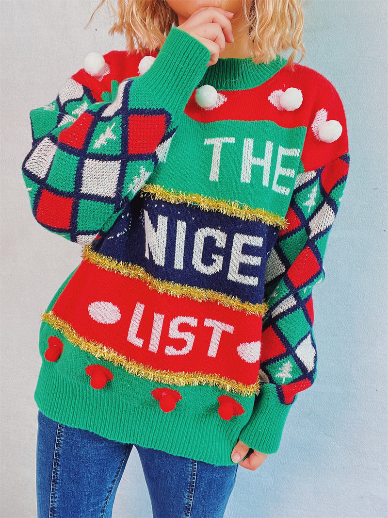 Women's Festive Sweater with Christmas Design and Playful Details R&B