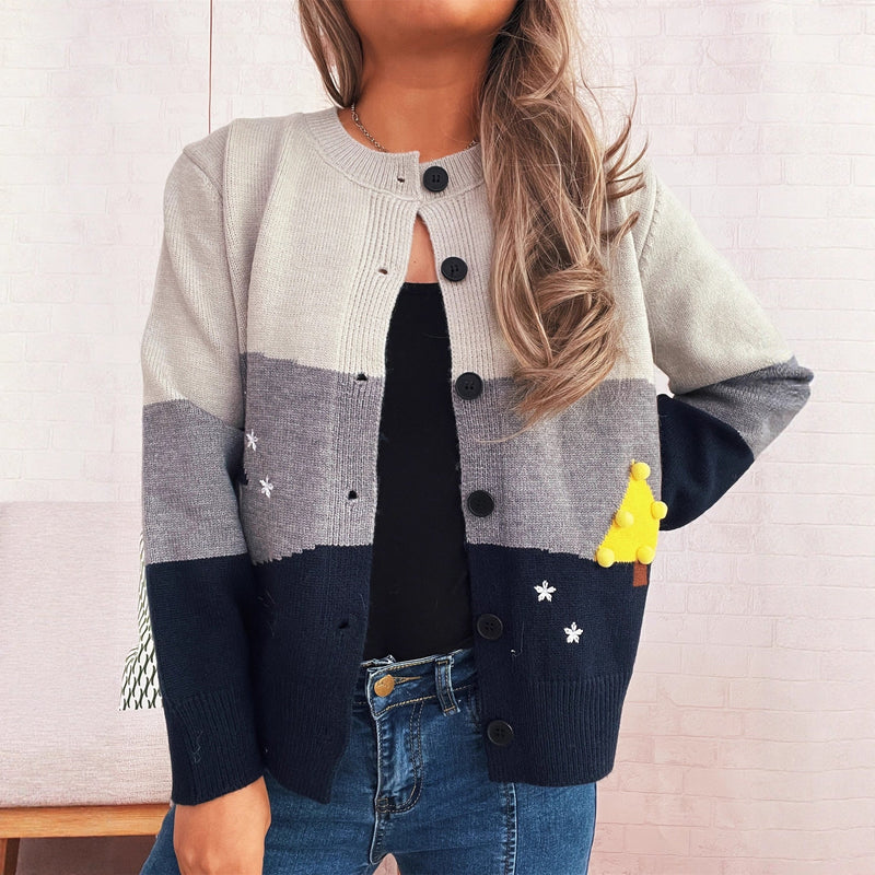 Women's Cardigan with Festive Motif and Button Details R&B
