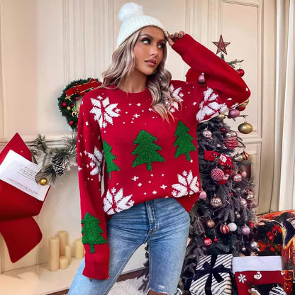 Women's Patterned Christmas Sweater with Festive Design and Cozy Fit