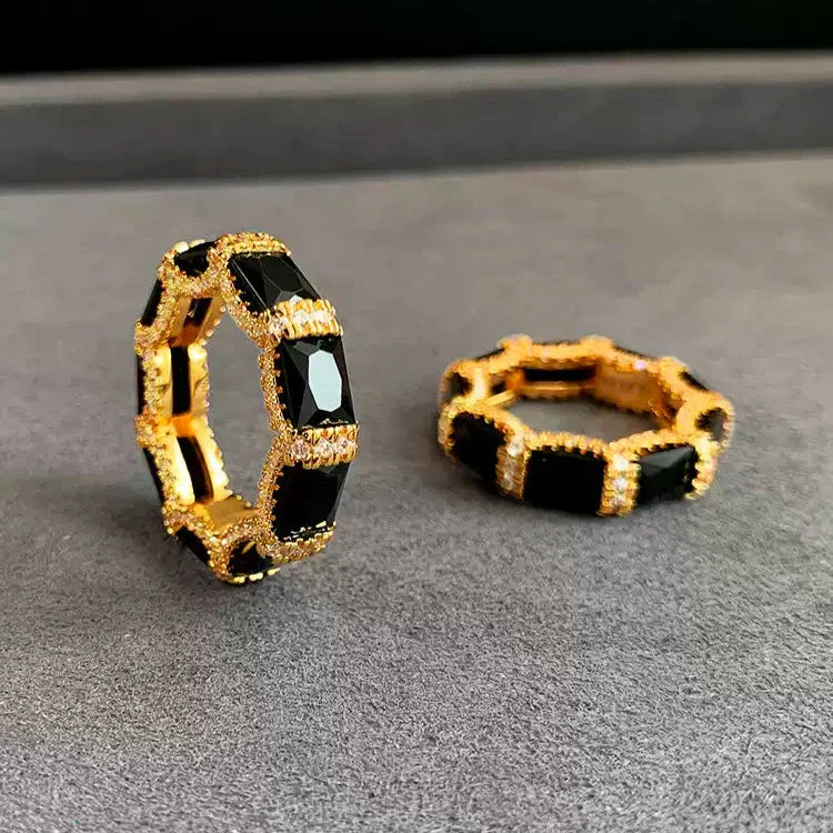 Dallas Black Agate Band Ring