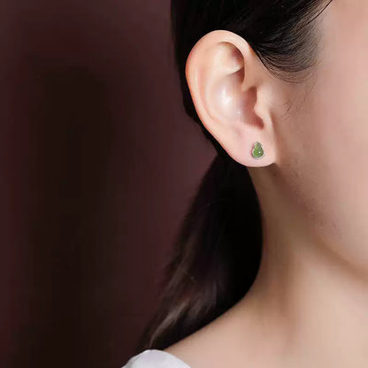Elaina Jade Fortune Gourd Stud Earrings