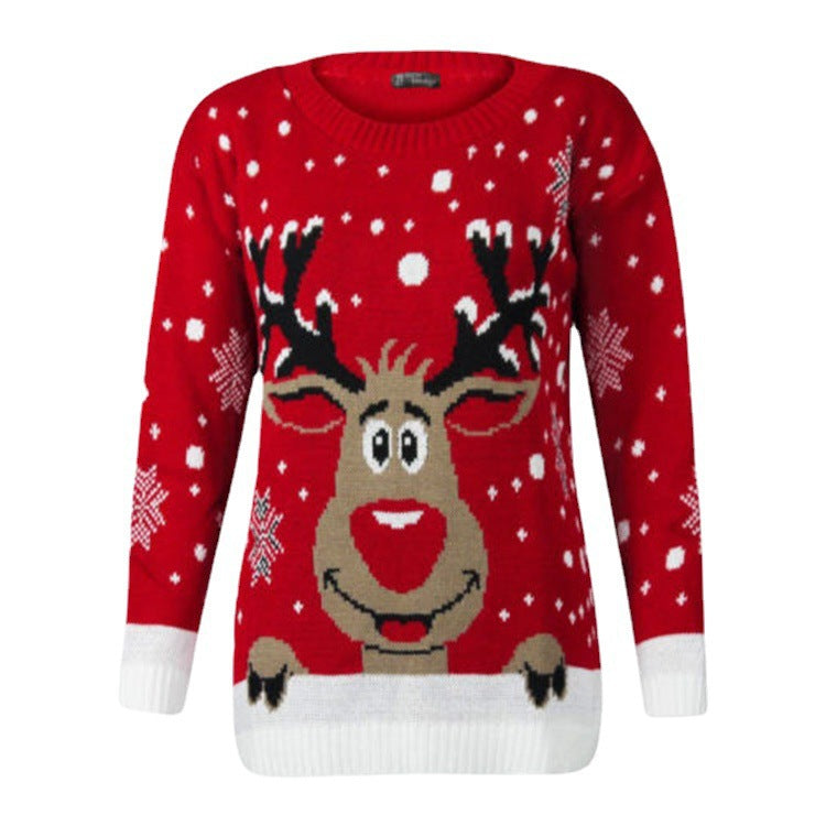 Women's Christmas Sweater with Cheerful Reindeer Motif