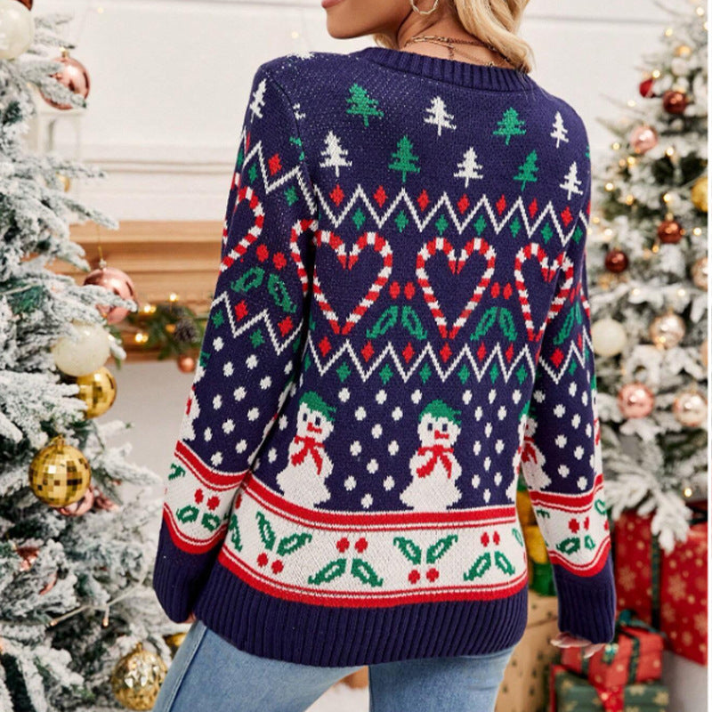 Women's Pretty Christmas Sweater with Festive Design, Large Motifs and Crew Neck