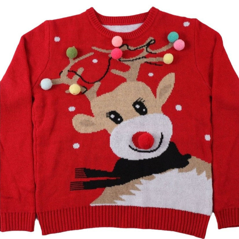 Women's Christmas Sweater with 3D Reindeer Motifs