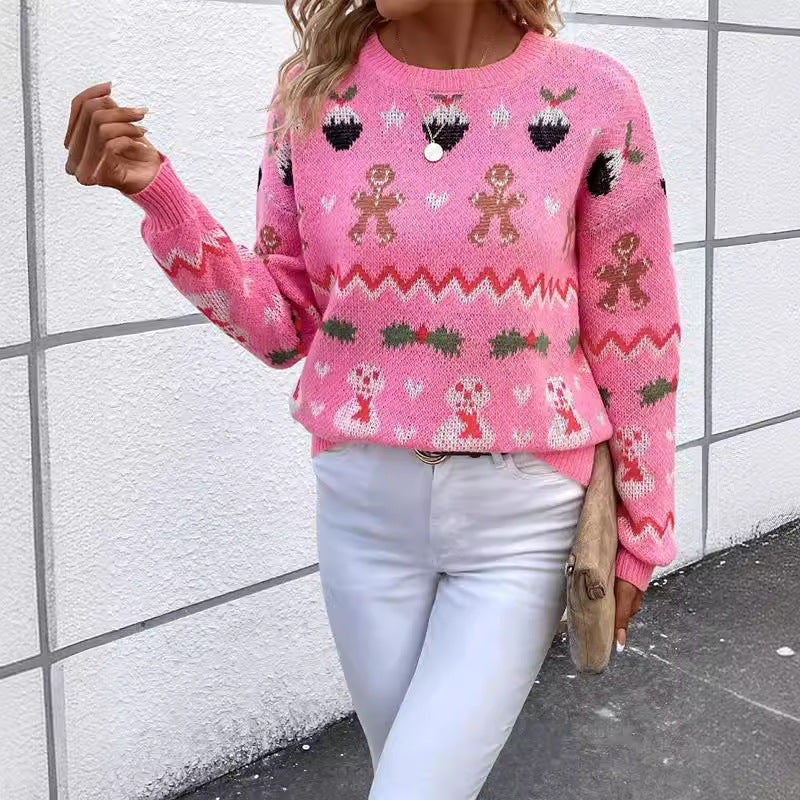 Women's Festive Knit Sweater with Playful Christmas Motif