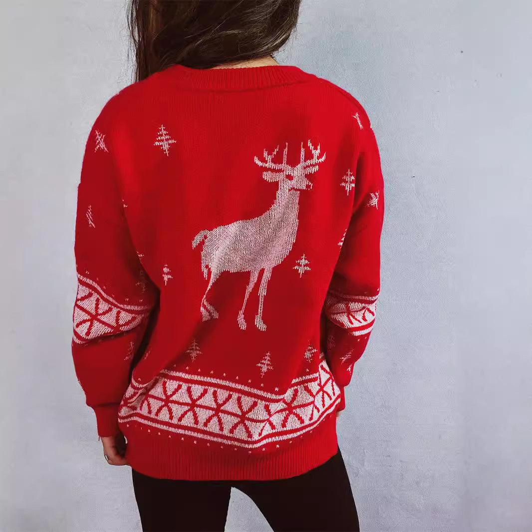 Women's Christmas Sweater with Festive Reindeer Motif and Soft Knit