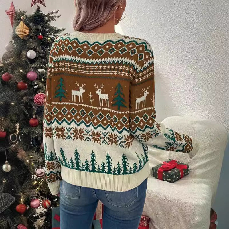 Women's Christmas Sweater with Festive Reindeer Design and Soft Material