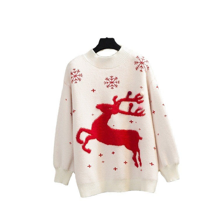 Women's Cozy Christmas Sweater with Festive Reindeer Design R&B