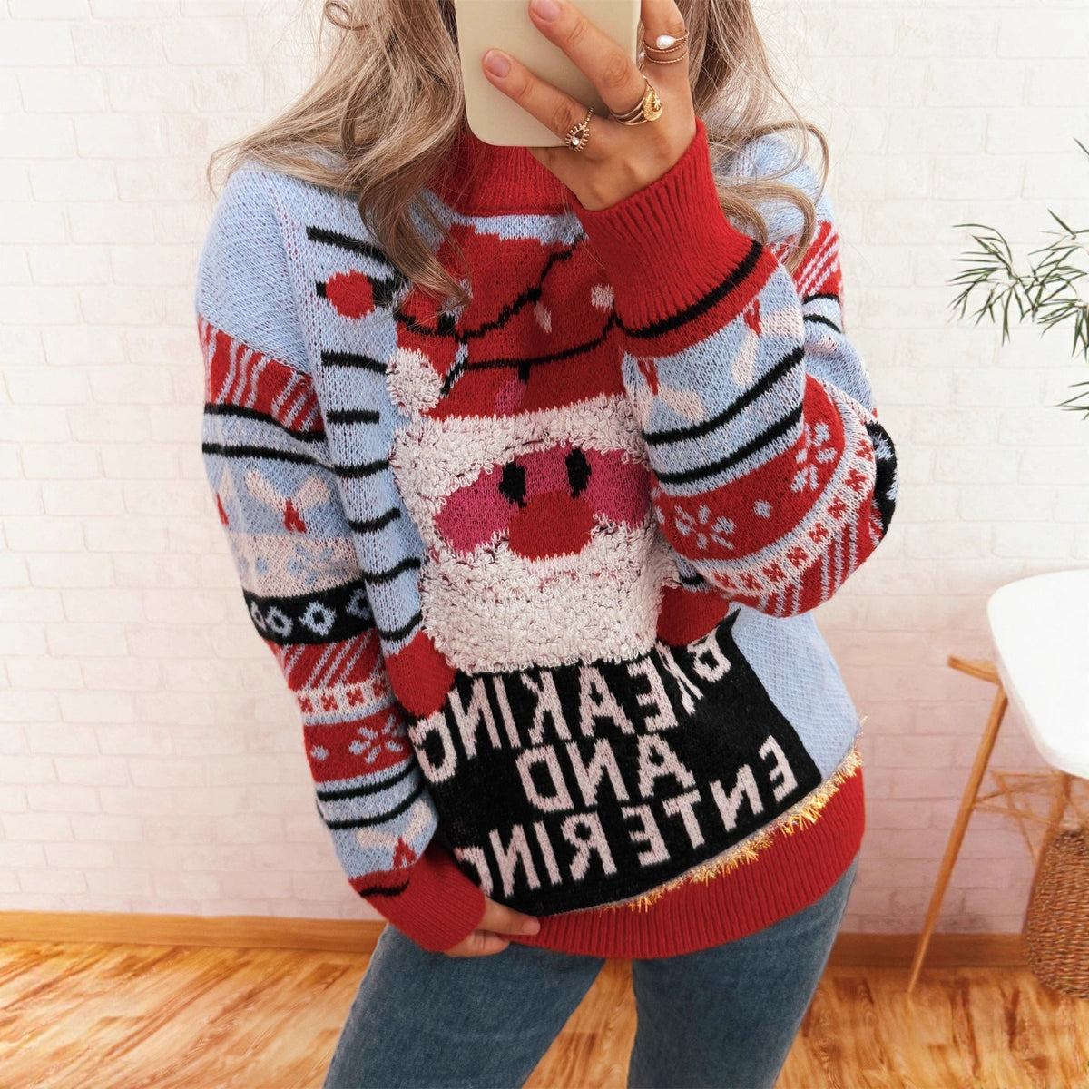 Women's Christmas Sweater with Creative Reindeer Motif and Cheerful Design R&B