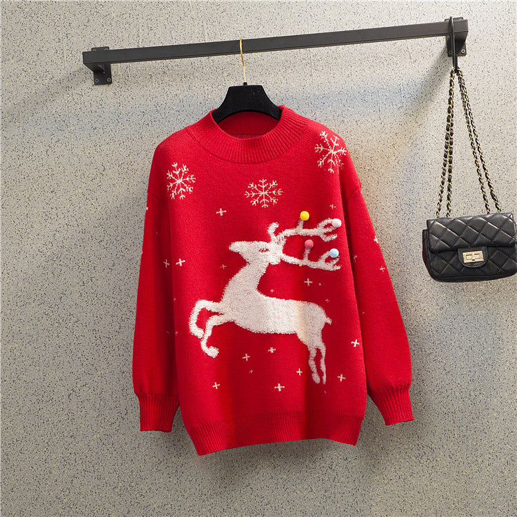 Women's Cozy Christmas Sweater with Festive Reindeer Design R&B