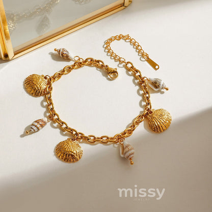 Golden Shell & Natural Seashell Charm Bracelet