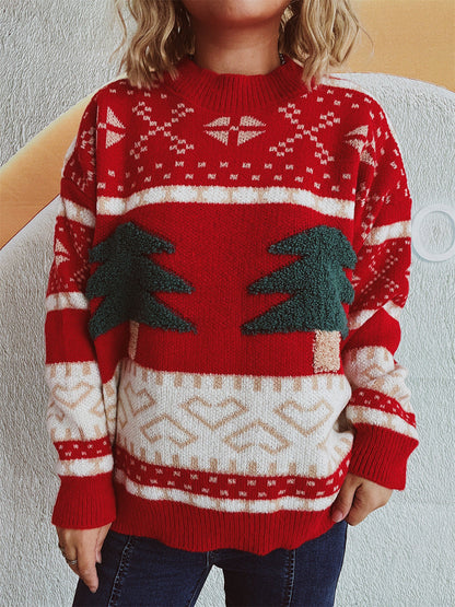 Women's Festive Knit Sweater with Christmas Motif and Soft Material R&B