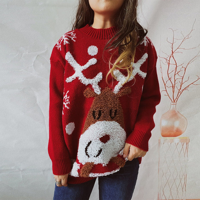 Women's Cozy Christmas Sweater with Fun Reindeer Motif