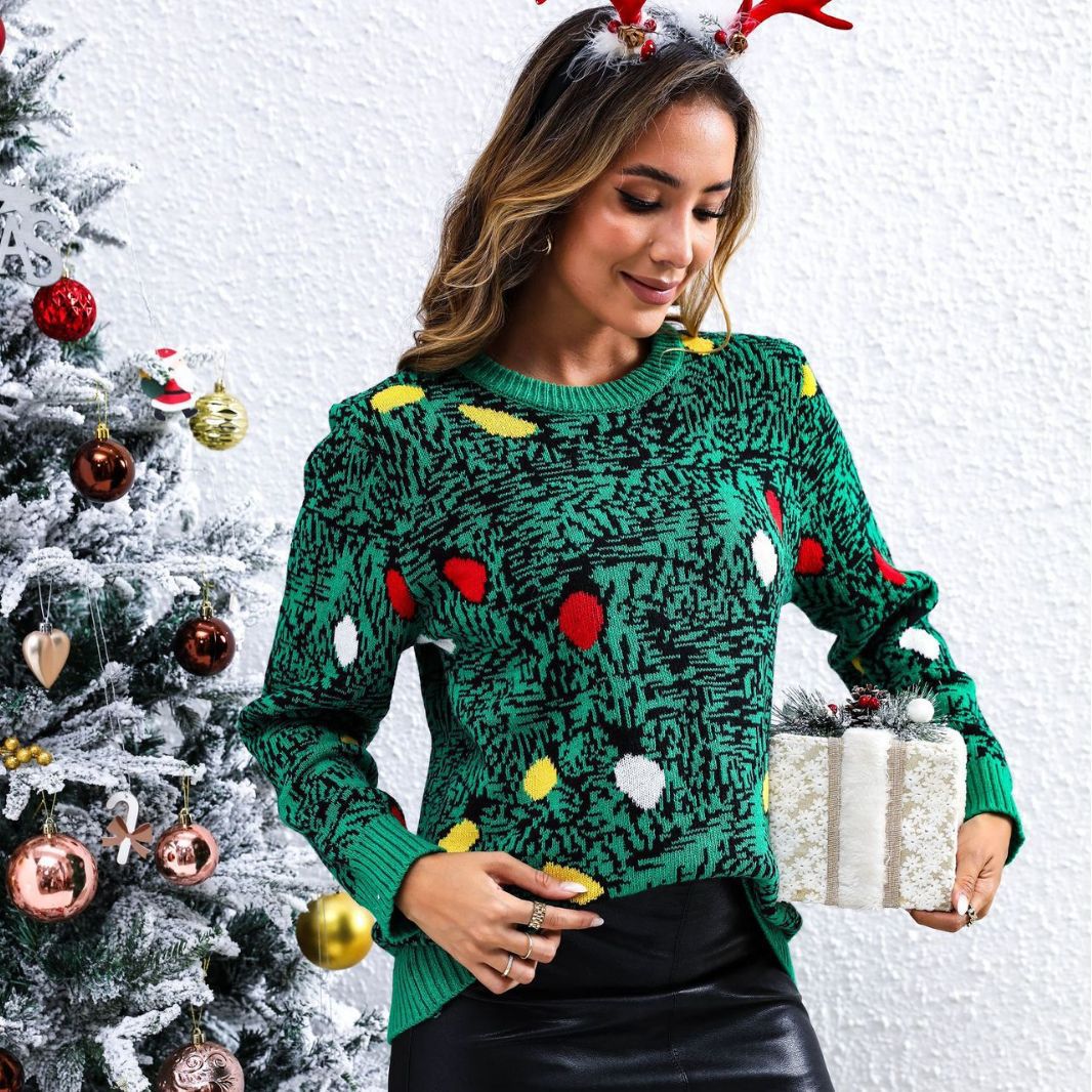 Women's Christmas Sweater with Playful Fir Tree Design and 3D Elements