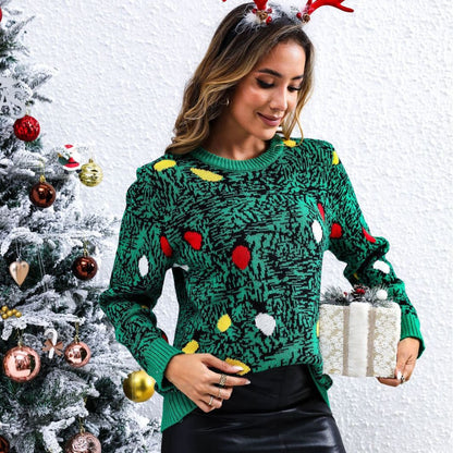 Women's Christmas Sweater with Playful Fir Tree Design and 3D Elements