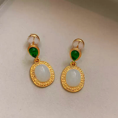 Natural Agate & Chalcedony 24k Pleated Earrings
