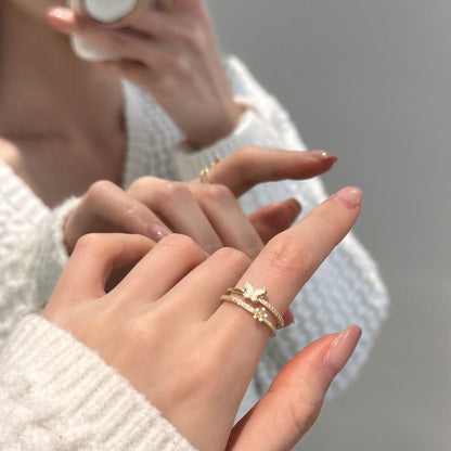 Butterfly Crystal Adjustable Ring Set