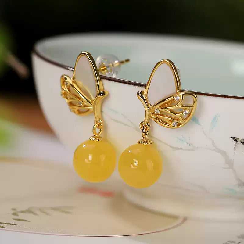 Honey Amber Butterfly Earrings