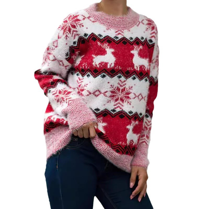 Women's Cozy Christmas Sweater with Festive Reindeer Design R&B