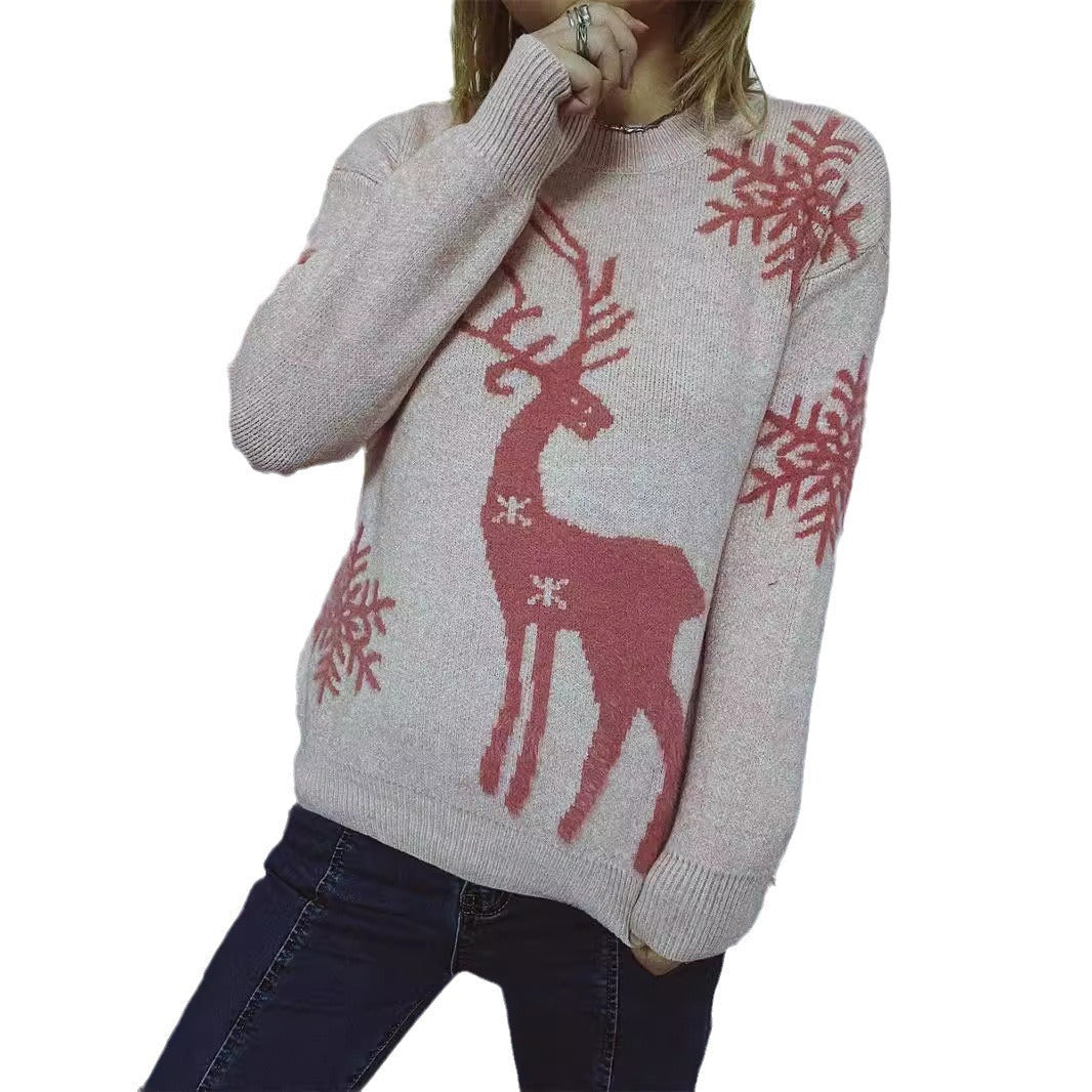 Women's Christmas Sweater with Festive Reindeer Motif and Comfortable Cut R&B