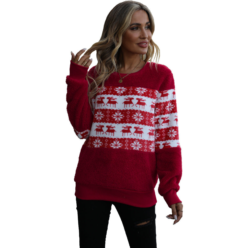 Women's Cozy Christmas Sweater with Flannel Surface and Festive Design