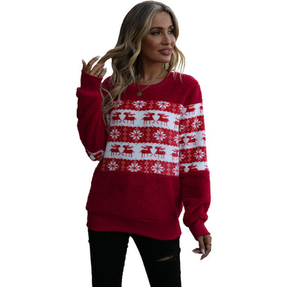 Women's Cozy Christmas Sweater with Flannel Surface and Festive Design
