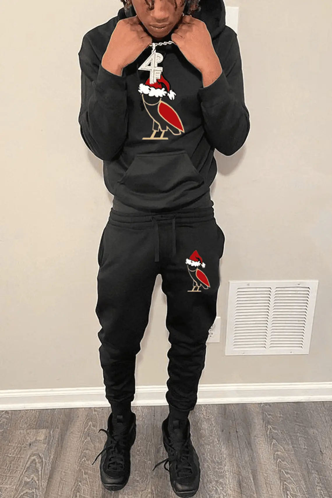 Women's Hoodie and Sweatpants Set with Festive Design