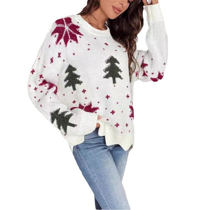 Women's Knit Sweater with Festive Christmas Design and Scandinavian Motifs