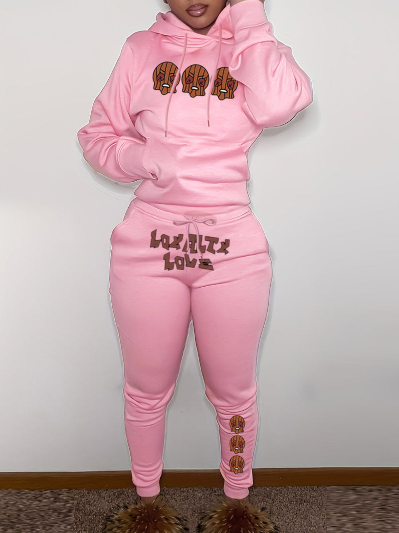 Women's Hoodie and Sweatpants Set with Creative Christmas Motif and Comfortable Cut