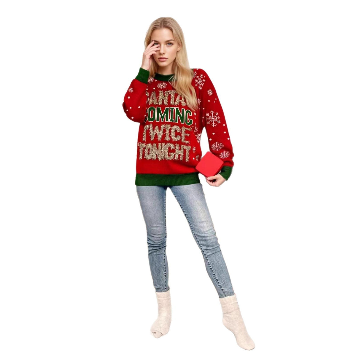 Women's Christmas Sweater with Fun Motif and Glittering Details