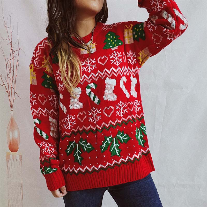 Christmas Knit Sweater with Snowflake Motif