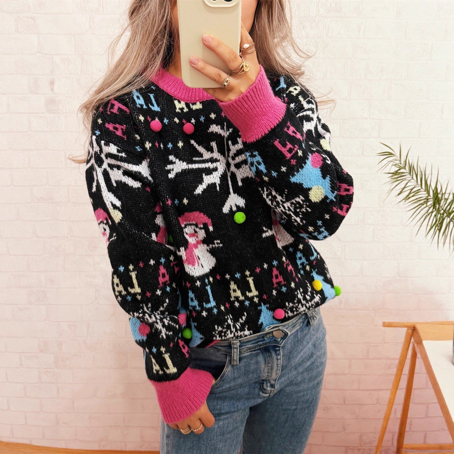 Women's Festive Sweater with Colorful Christmas Motifs and Playful Details R&B