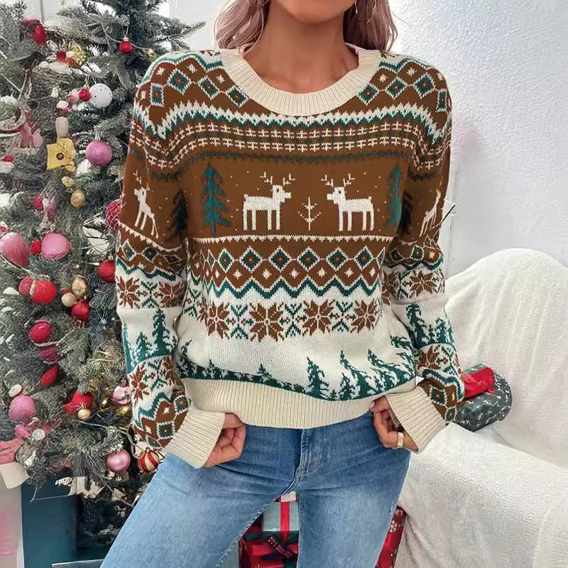 Women's Christmas Sweater with Festive Reindeer Design and Soft Material