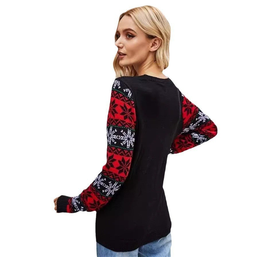 Women's Christmas Sweater with Festive Design and Glittering Elements