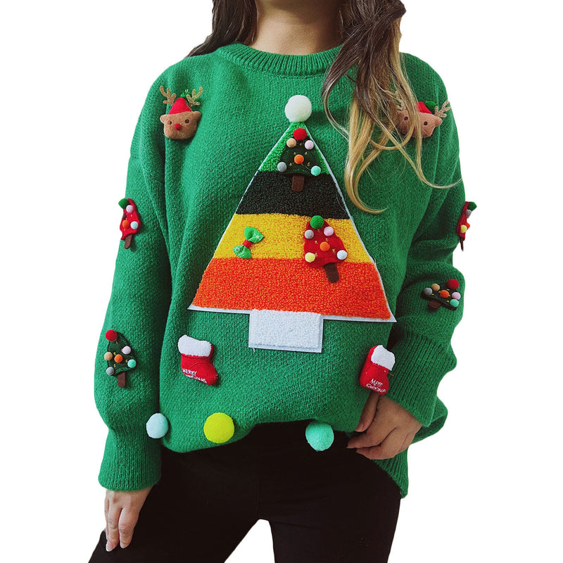 Women's Christmas Sweater with Festive 3D Motif and Decorative Appliqués R&B