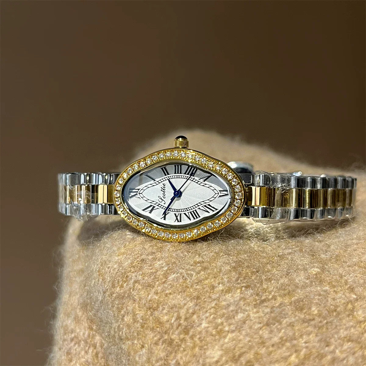 Oval Crystal Embellished Bracelet Watch