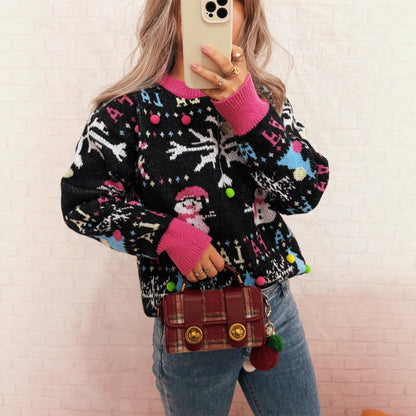 Women's Festive Sweater with Colorful Christmas Motifs and Playful Details R&B