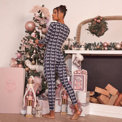 Women's Cozy Jumpsuit with Christmas Motif and Long Sleeve