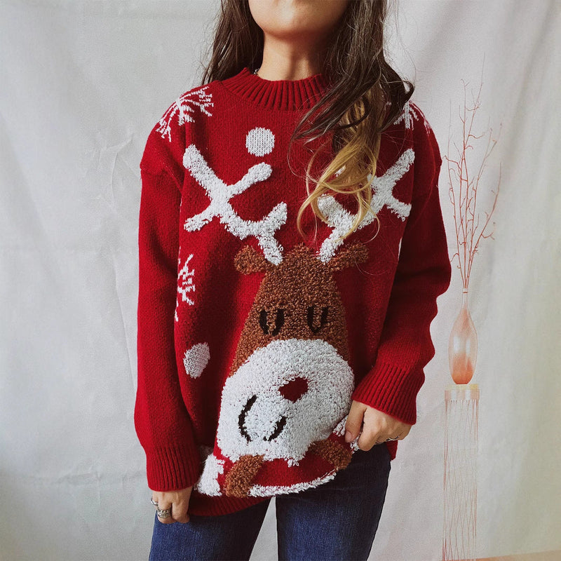Women's Cozy Christmas Sweater with Funny Reindeer Motif R&B