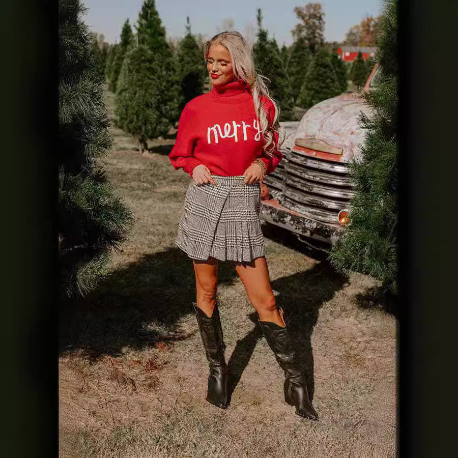 Women's Turtleneck Sweater with Fun Christmas Motif R&B