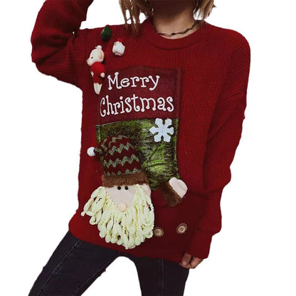 Women's Christmas Sweater with Festive Design and 3D Appliqués