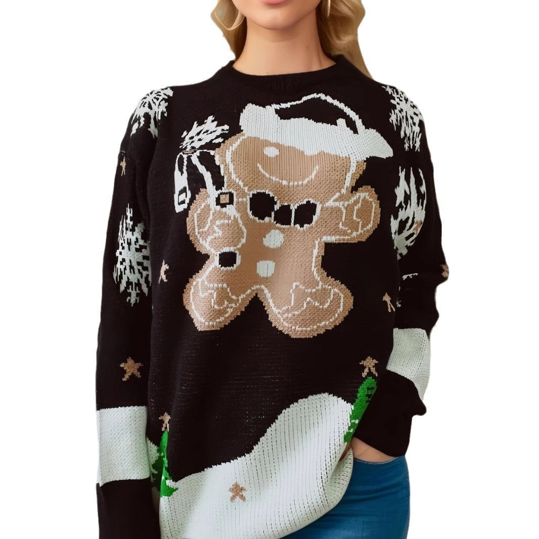 Women's Christmas Sweater with Festive Gingerbread Motif R&B